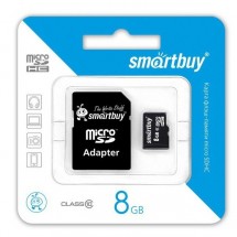Карта памяти microSD Smart Buy (class 10) - 8GB + адаптер